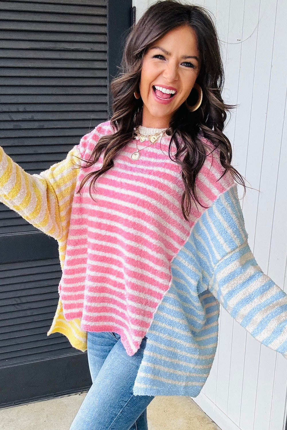 Multicolour Color Block Striped Patchwork Sweater Daisie Boutique