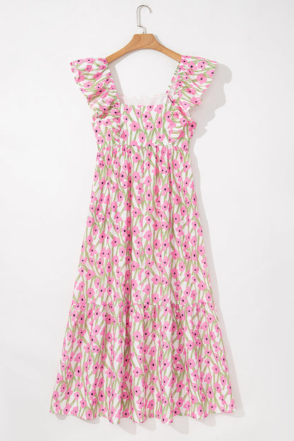 Floral Print Square Neck Ruffled Strap Maxi Dress Daisie Boutique