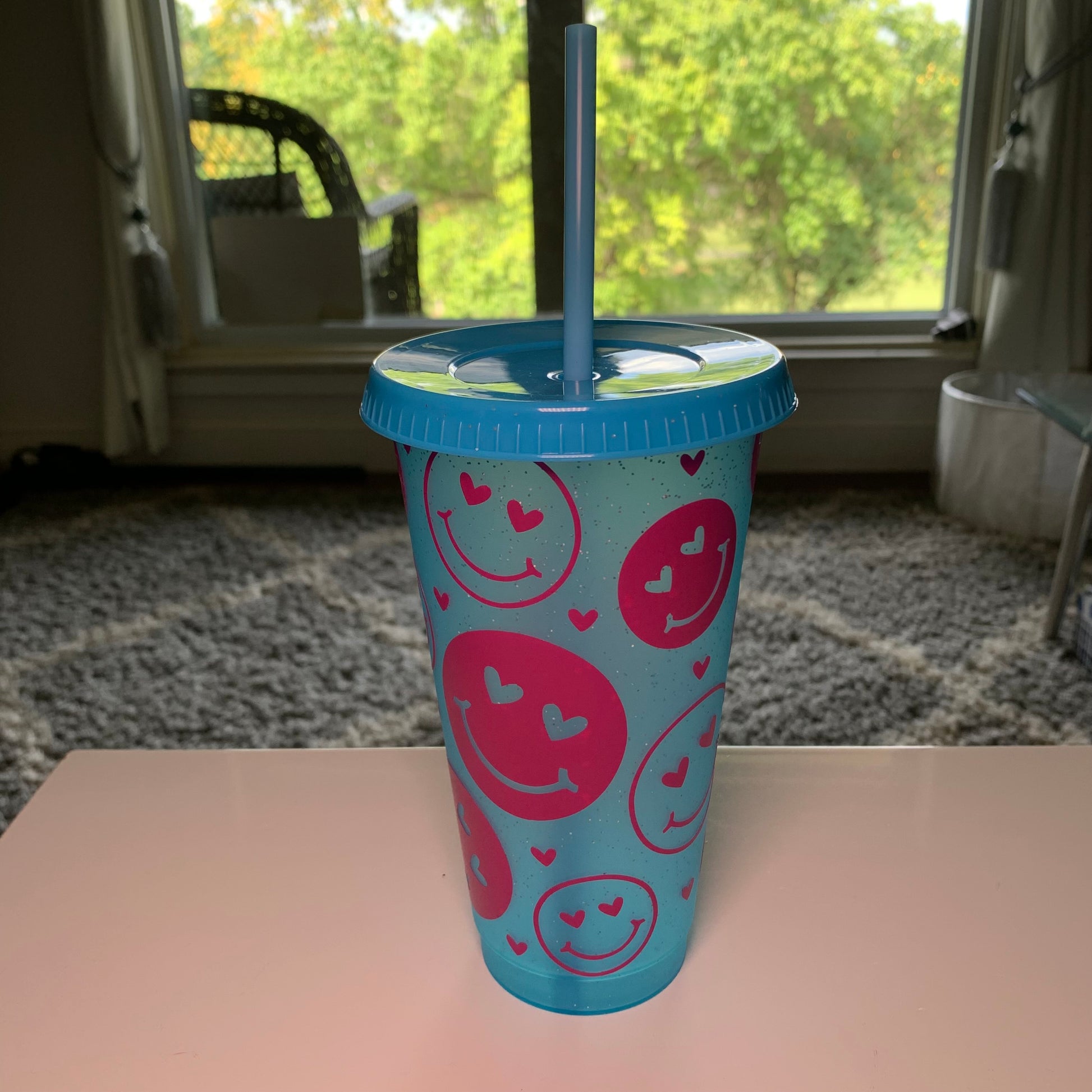 Heart Eyes 24 Oz. Blue Sparkly Cold Cup Daisie Boutique