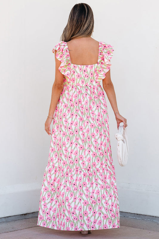 Floral Print Square Neck Ruffled Strap Maxi Dress Daisie Boutique