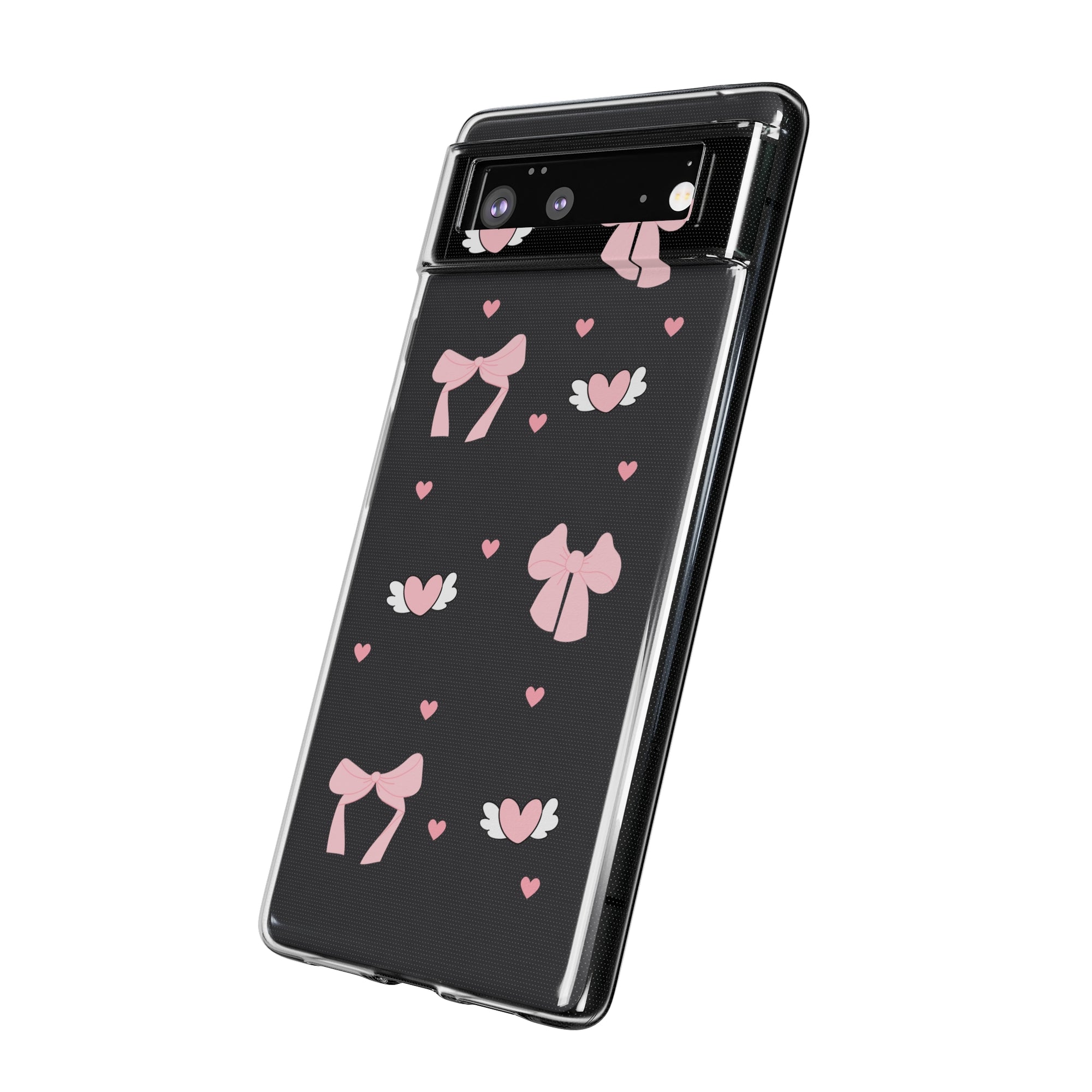 Cute Pink Bow Soft Phone Case | Stylish Heart & Wing Design