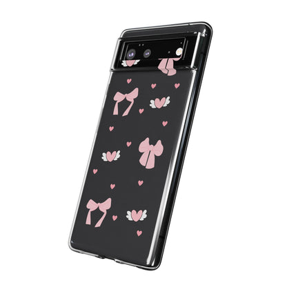 Cute Pink Bow Soft Phone Case | Stylish Heart & Wing Design
