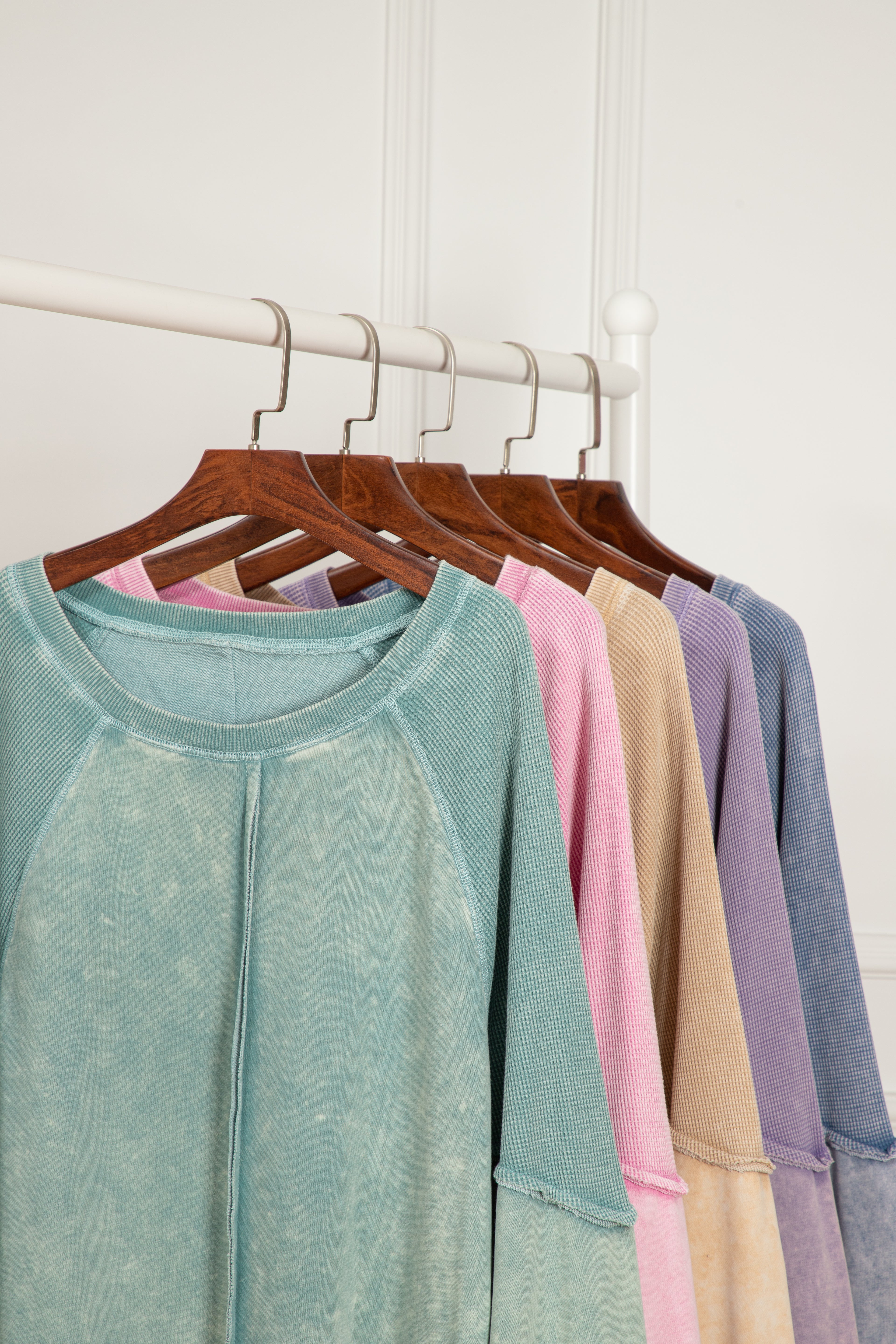 Waffle Knit Raglan Sleeve Sweatshirt - Lavender Daisie Boutique