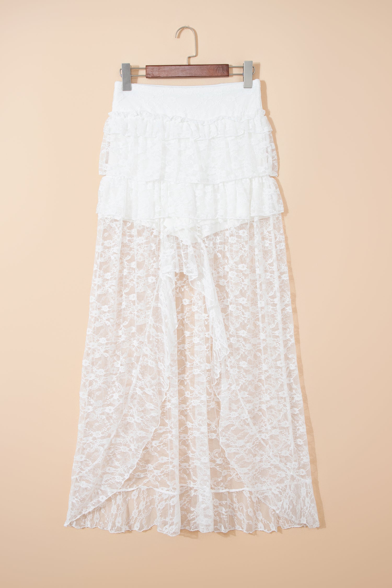White Sheer Lace Frilly Ruffles High Low Skirt Dear-Lover Dropshipping