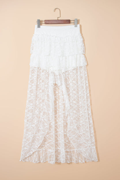 White Sheer Lace Frilly Ruffles High Low Skirt Dear-Lover Dropshipping