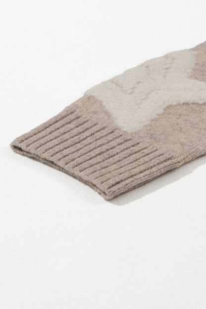Sherpa Star Sweater with Pockets in Khaki Daisie Boutique