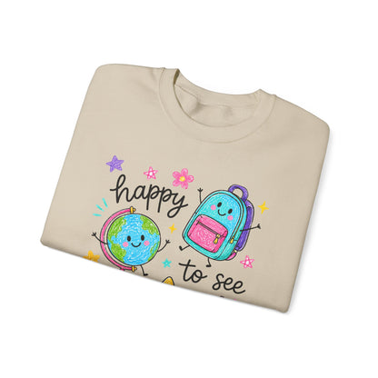 "Happy to See Your Face" Cute Kawaii School Icons Crewneck Sweatshirt