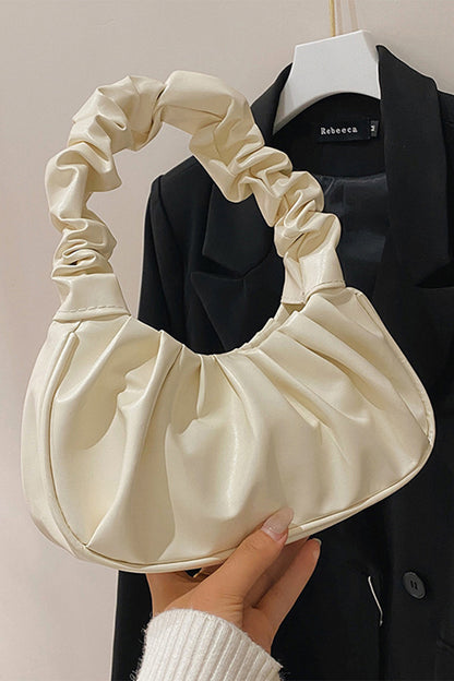 White Sleek Pleated Hand Bag