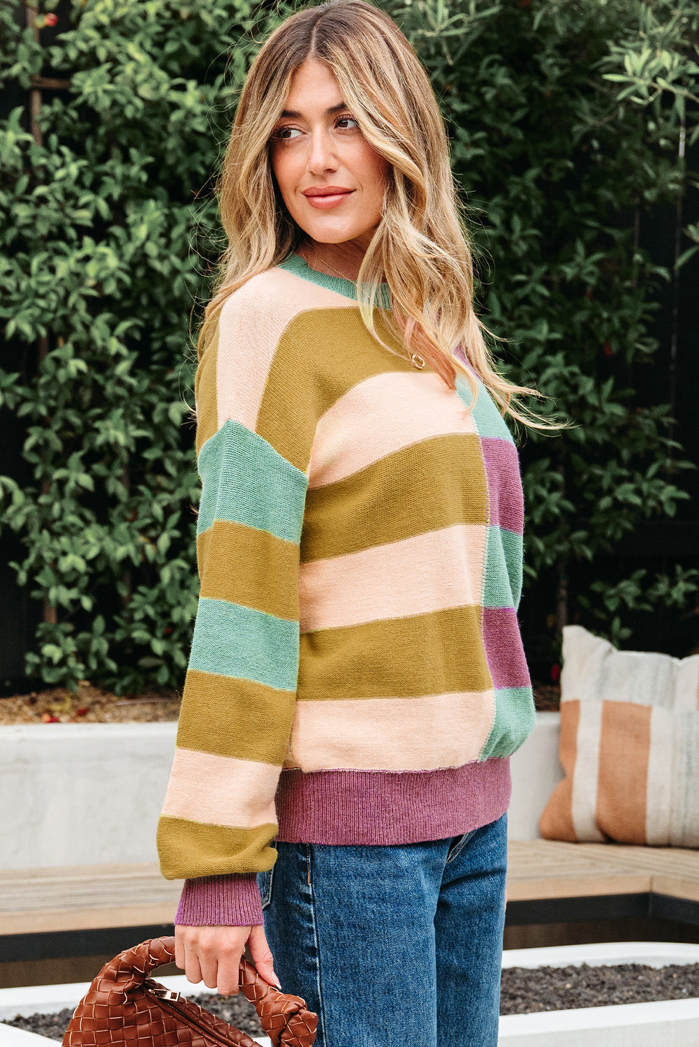 Stripe Drop Shoulder Ribbed Edge Casual Sweater Dear-Lover Dropshipping