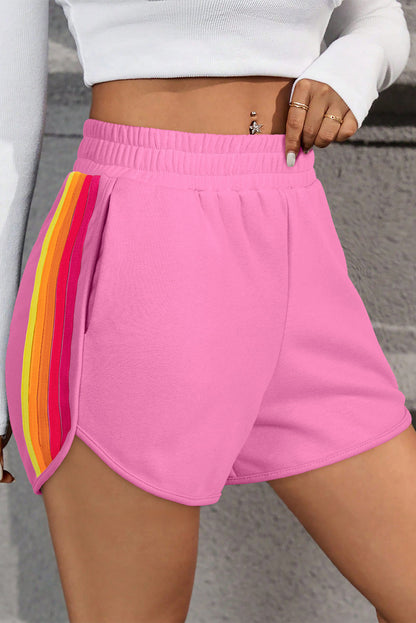 Color Block Stripes Elastic High Waist Active Shorts Daisie Boutique