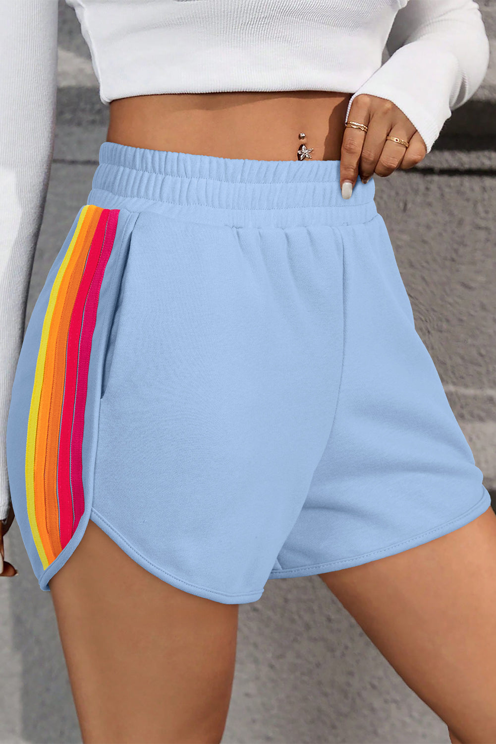 Color Block Stripes Elastic High Waist Active Shorts Daisie Boutique