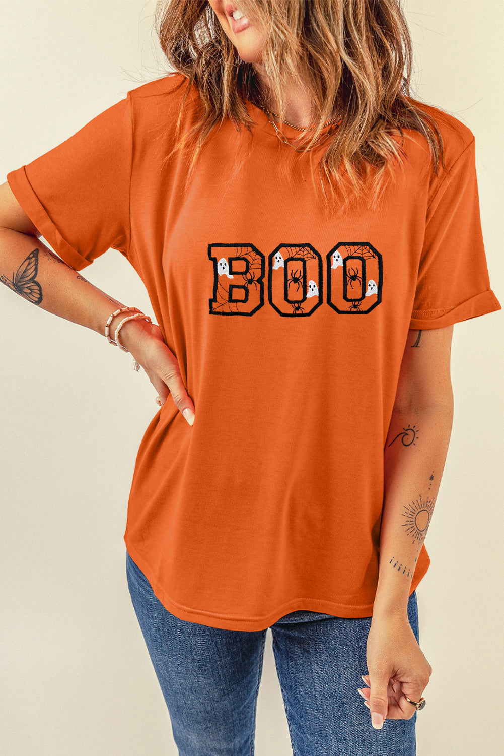BOO Halloween Ghost Spider Embroidered Graphic Tee Dear-Lover Dropshipping