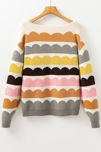 Wave Striped Balloon Sleeve Multicolored Sweater Daisie Boutique