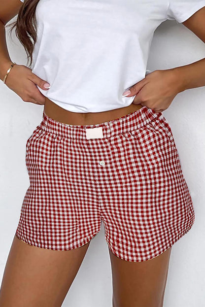 Red Plaid Gingham Printed High Waist Shorts Daisie Boutique