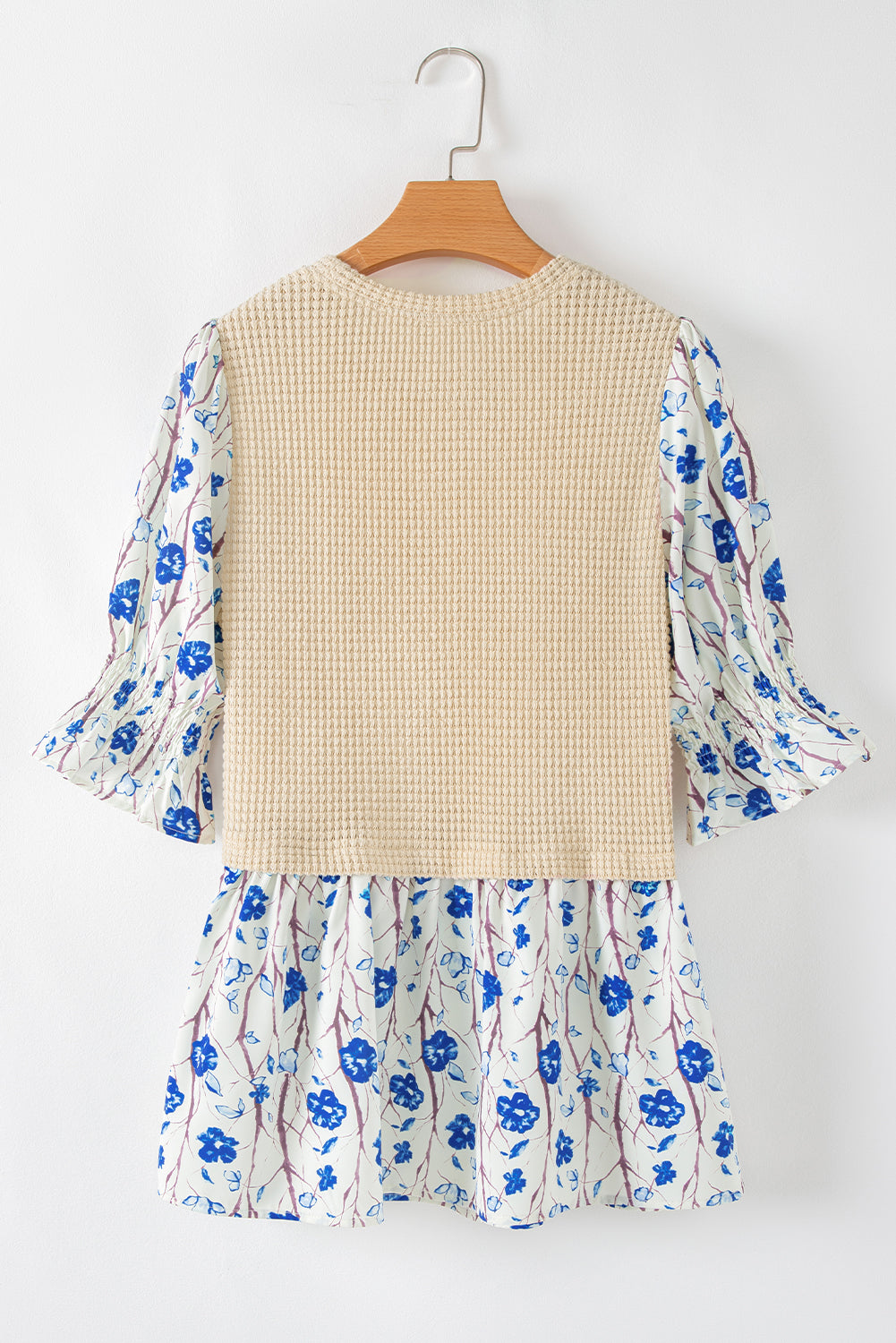 Waffle Floral Patchwork Short Flounce Sleeve Peplum Blouse Daisie Boutique