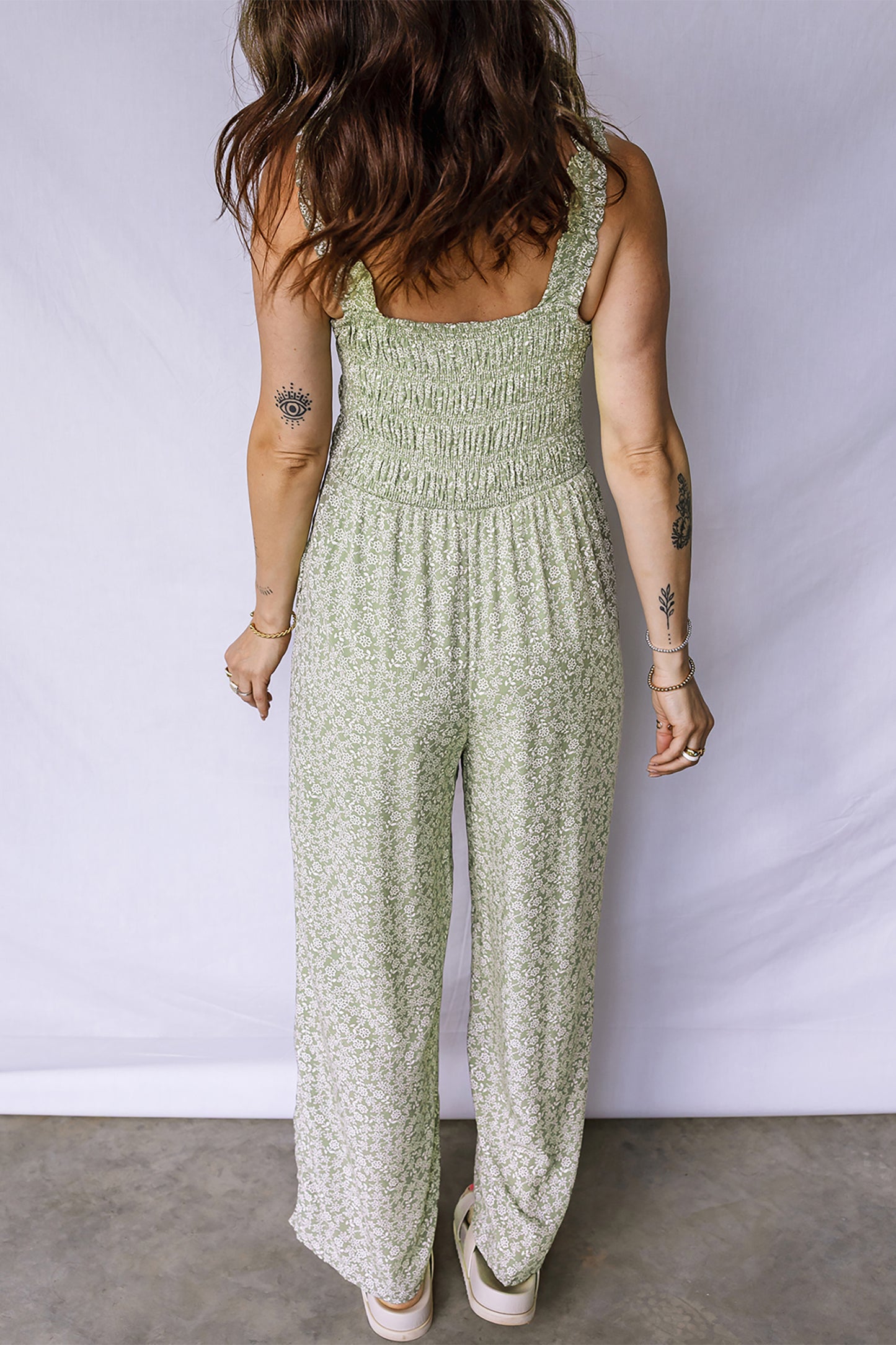 Square Neck Sleeveless Floral Jumpsuit