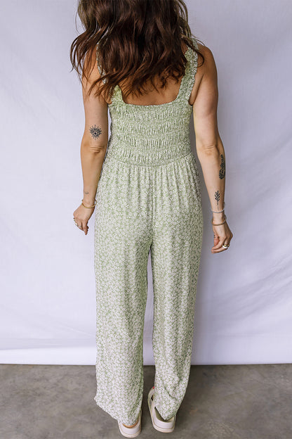 Square Neck Sleeveless Floral Jumpsuit