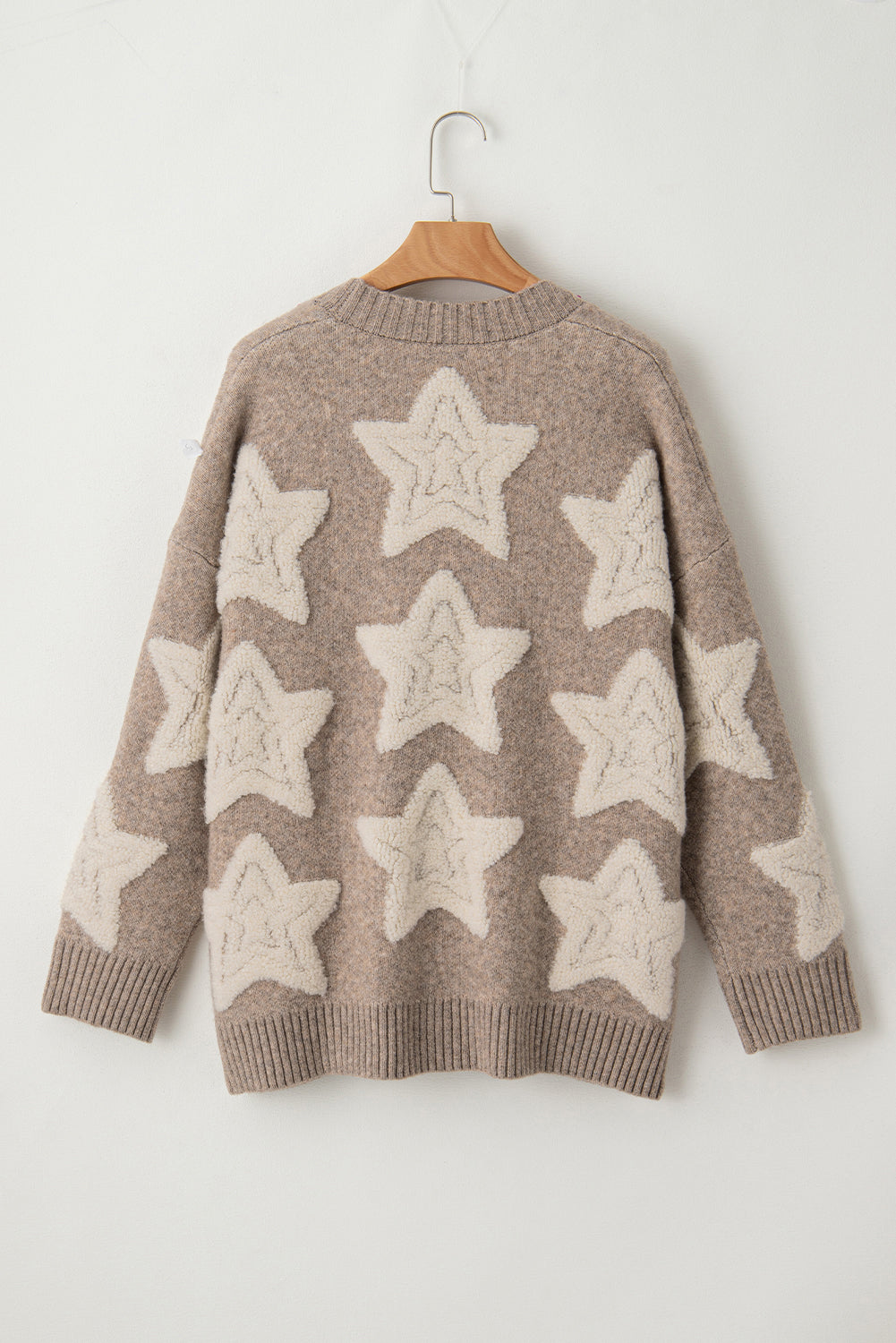 Sherpa Star Sweater with Pockets in Khaki Daisie Boutique