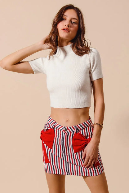 SO ME Contrast Bow Knot Pocket Fourth Of July Denim Skirt My Pampered Life Seattle