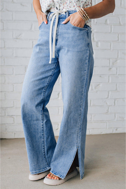 Slit Leg High Rise Drawstring Casual Jeans Dear-Lover Dropshipping