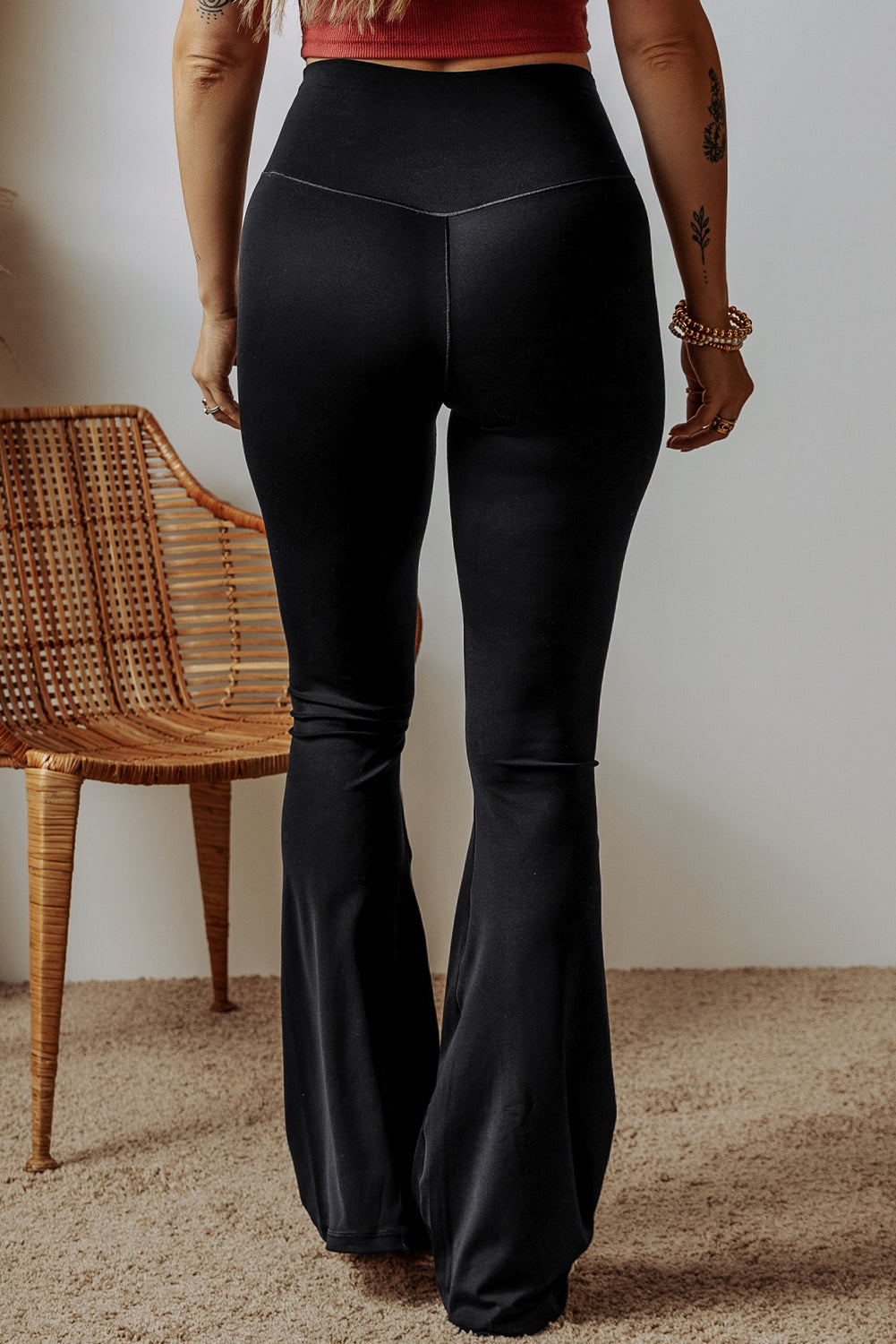 Black V Shape High Waist Flared Leggings Daisie Boutique