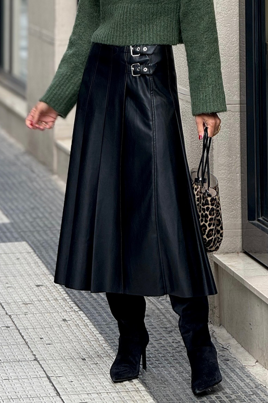 Faux Leather Pleated Midi Skirt Dear-Lover Dropshipping