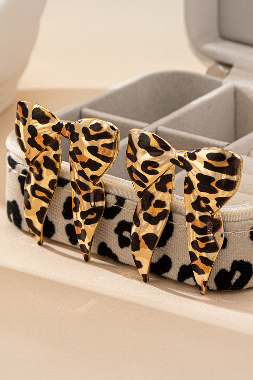 Gold Leopard Print Bow Knot Shape Plated Alloy Earrings Dear-Lover Dropshipping