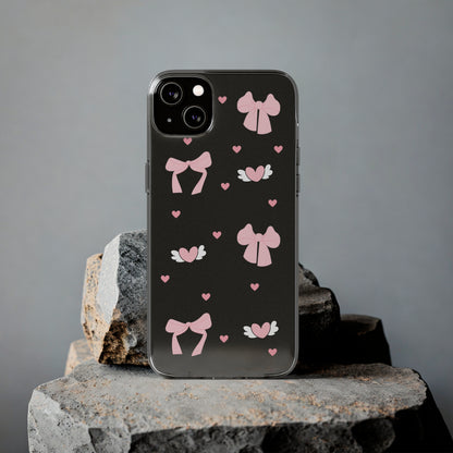 Cute Pink Bow Soft Phone Case | Stylish Heart & Wing Design