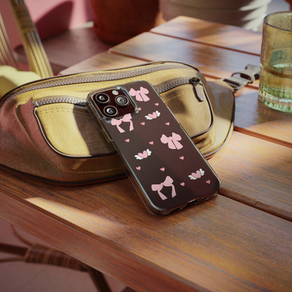 Cute Pink Bow Soft Phone Case | Stylish Heart & Wing Design