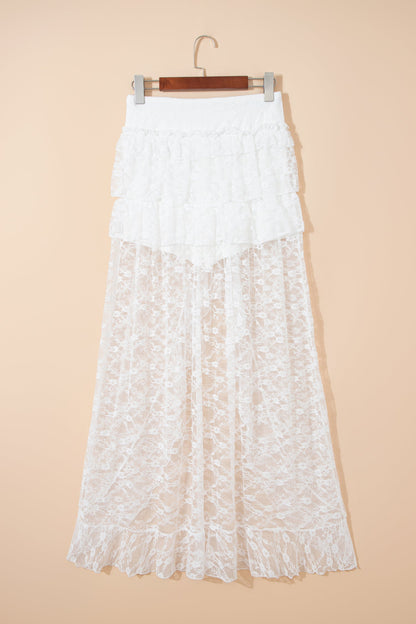 White Sheer Lace Frilly Ruffles High Low Skirt Dear-Lover Dropshipping