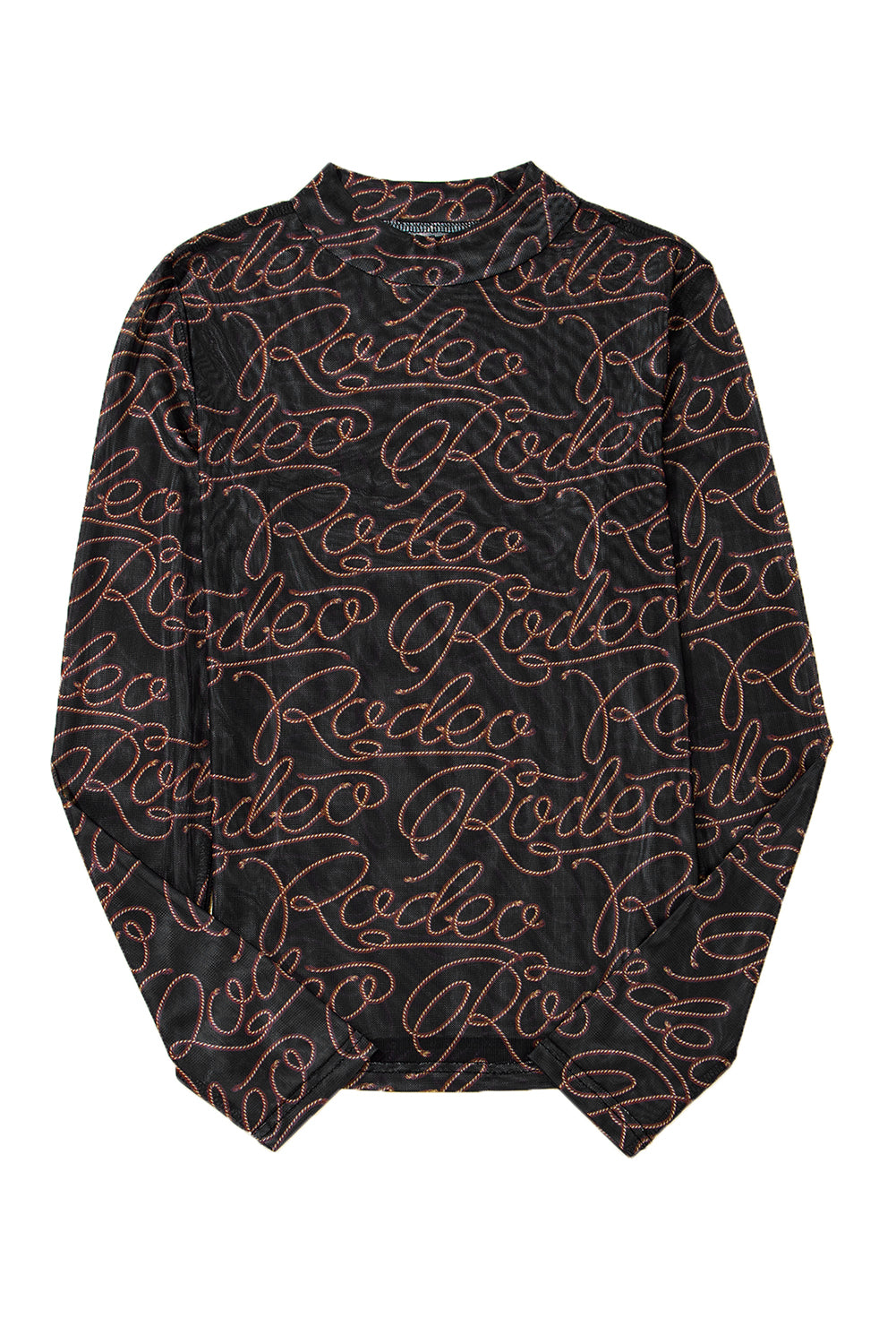 Western Rodeo Printed Mock Neck Long Sleeve Mesh Top in Black Daisie Boutique