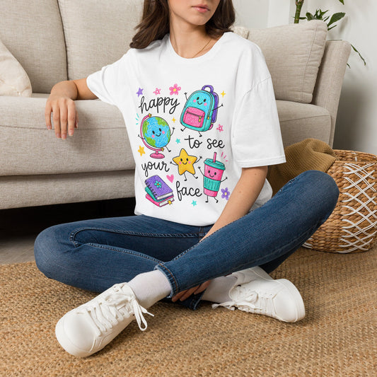 "Happy to See Your Face" Cute Back-to-School Backpack & Earth Graphic Tee