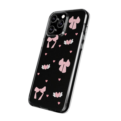 Cute Pink Bow Soft Phone Case | Stylish Heart & Wing Design
