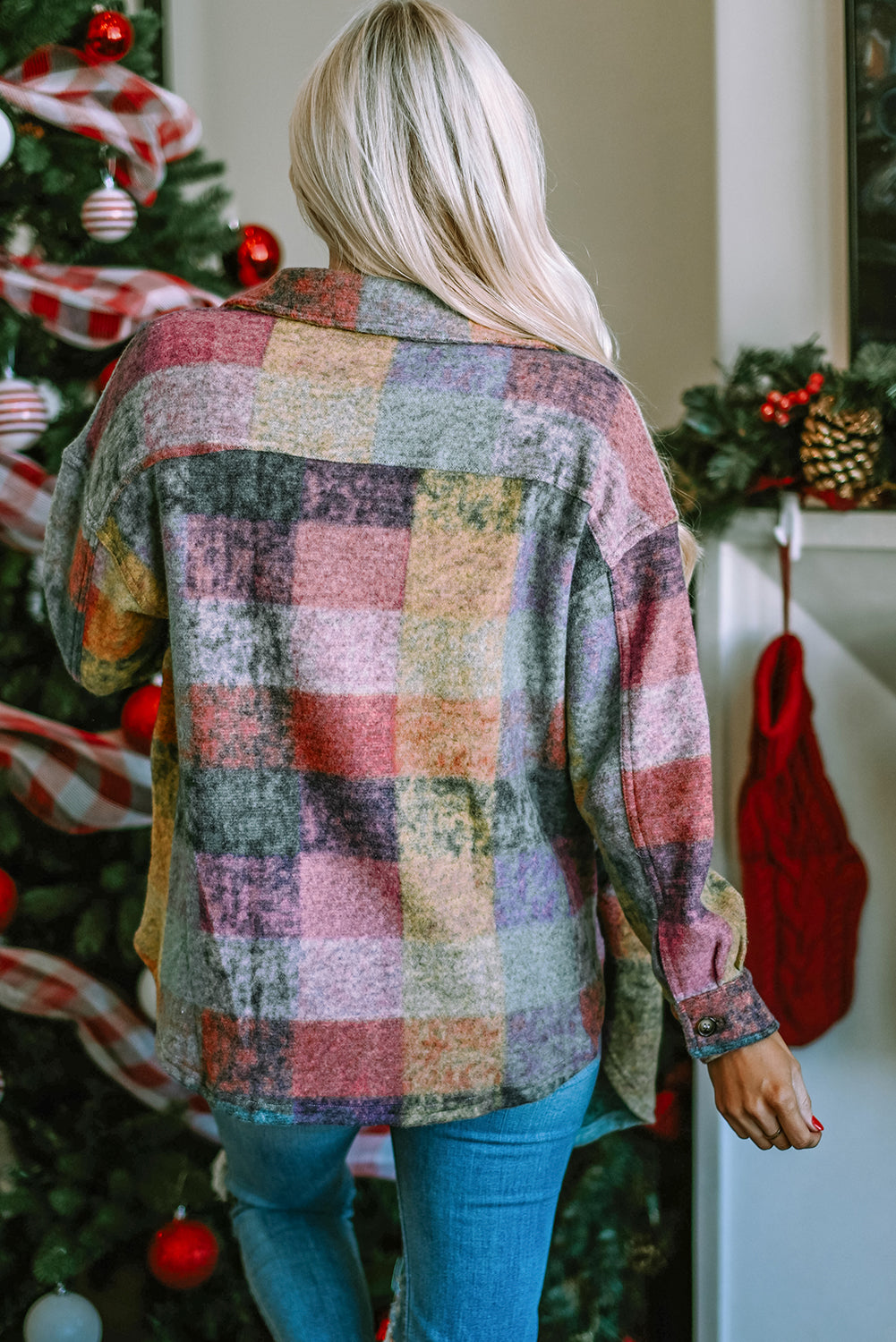 Multicolor Brushed Plaid Pocketed Oversize Shacket Daisie Boutique