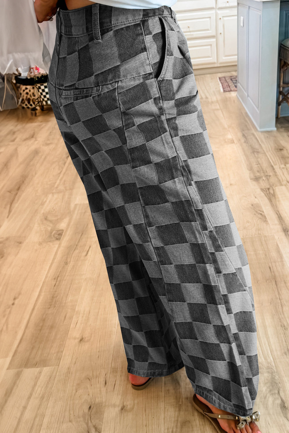 Checkered Denim Wide Leg Jeans Daisie Boutique