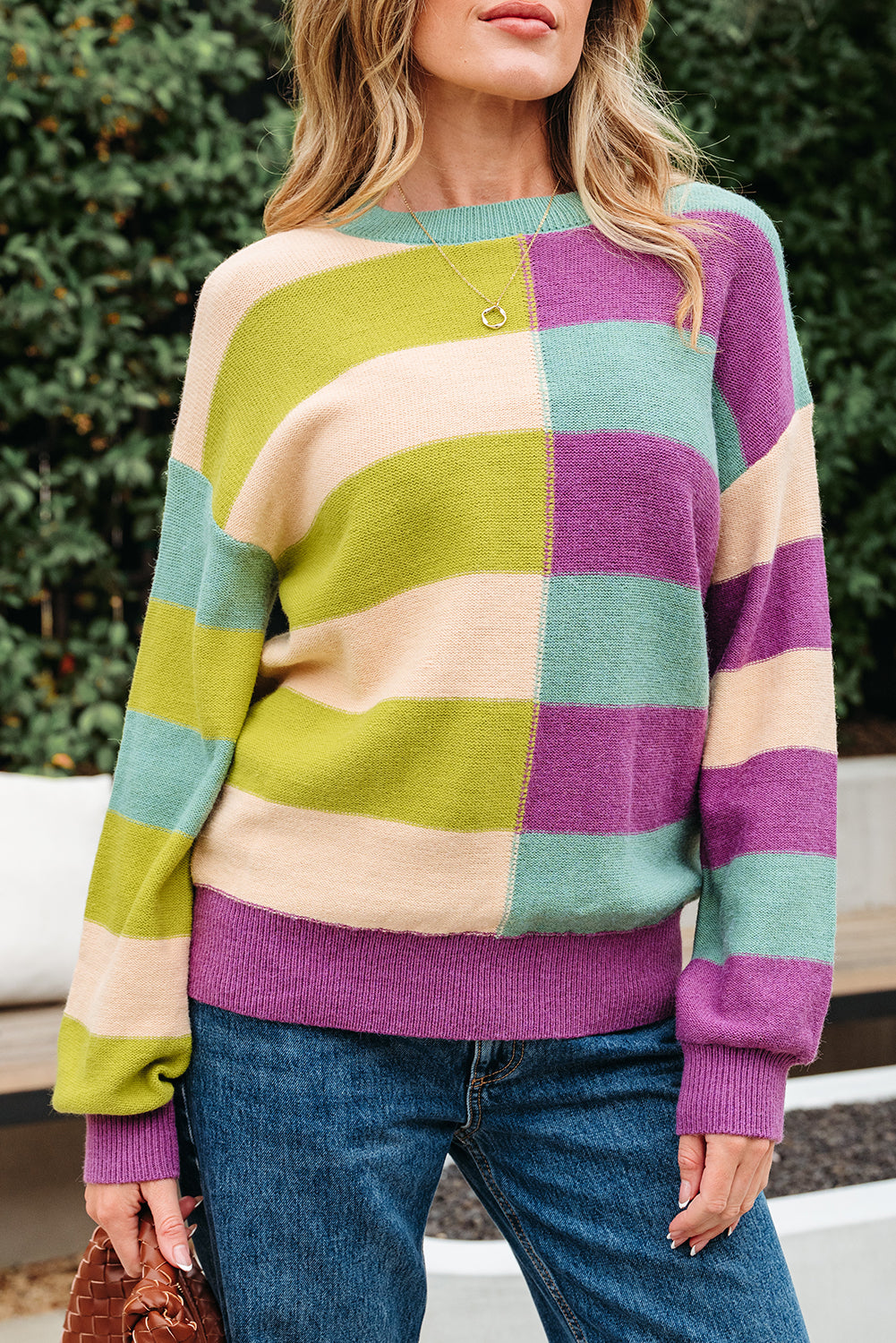 Stripe Drop Shoulder Ribbed Edge Casual Sweater Dear-Lover Dropshipping