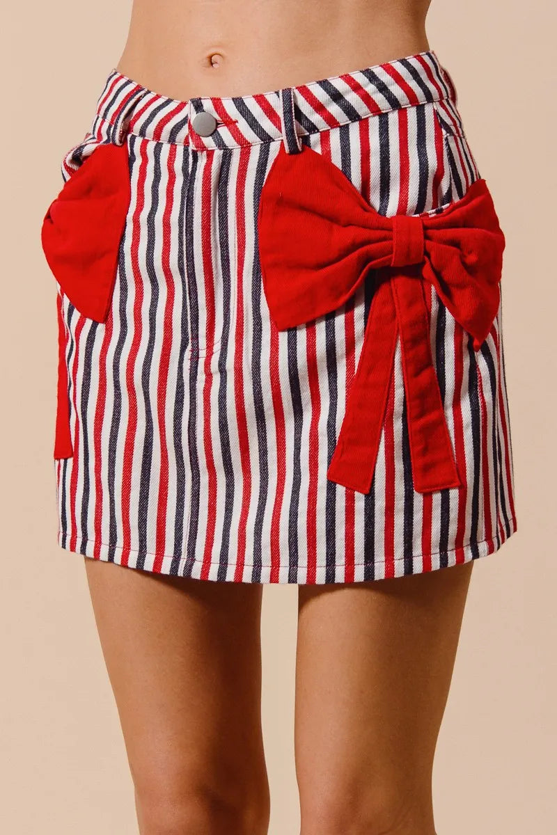 SO ME Contrast Bow Knot Pocket Fourth Of July Denim Skirt My Pampered Life Seattle