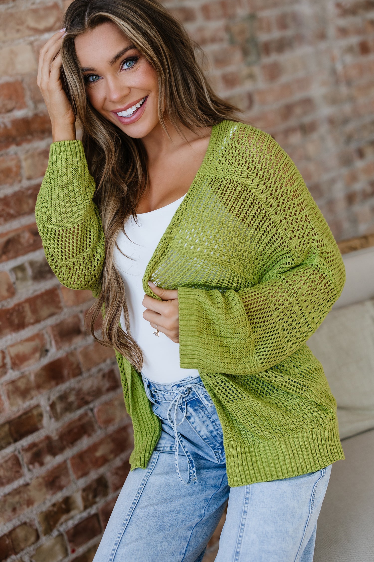 Oversize Crochet Knit Cardigan - Spinach Green Dear-Lover Dropshipping