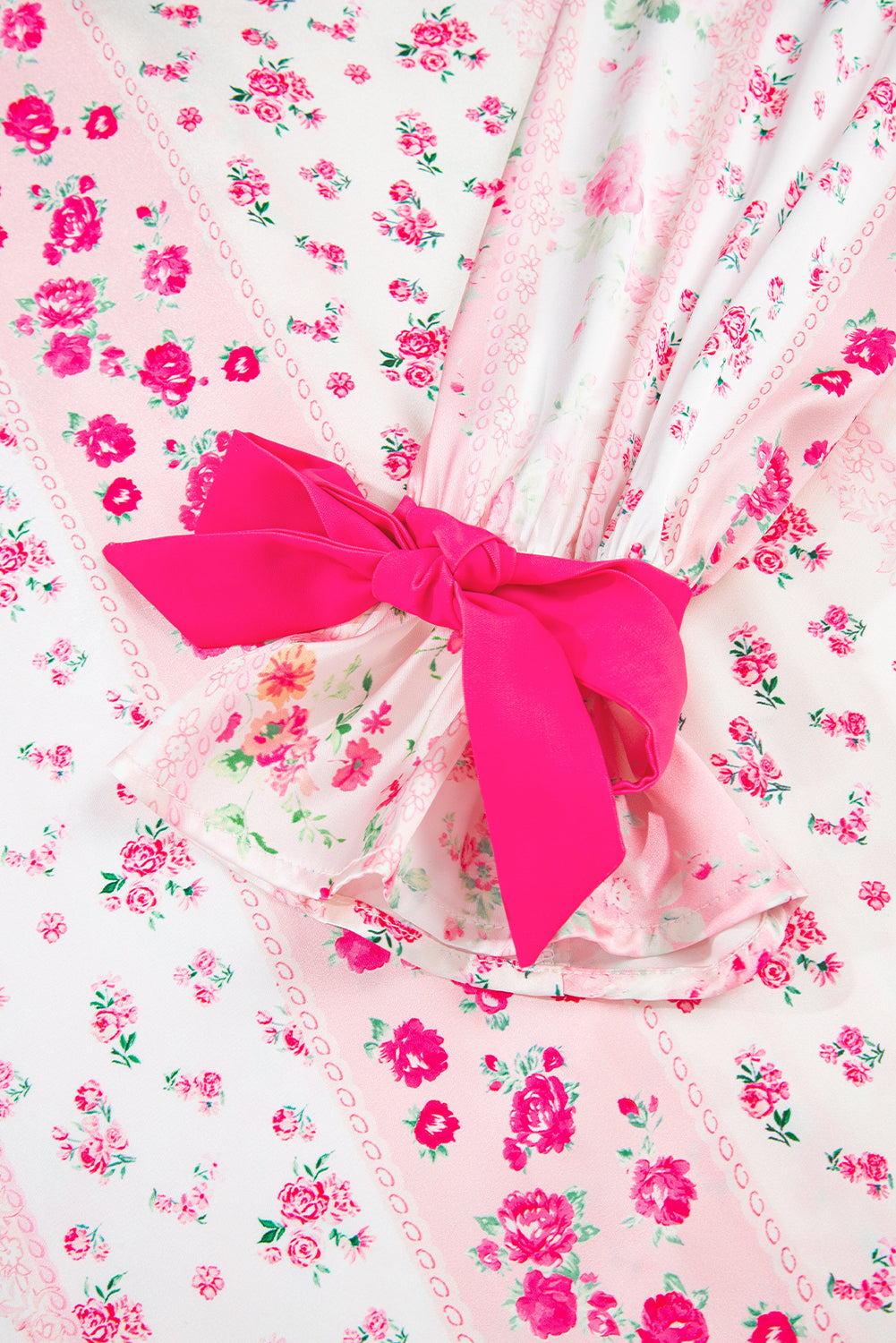 Pink Mixed Floral Print Contrast Piping Trim Satin Tie 2pcs Pajama Set Dear-Lover Dropshipping