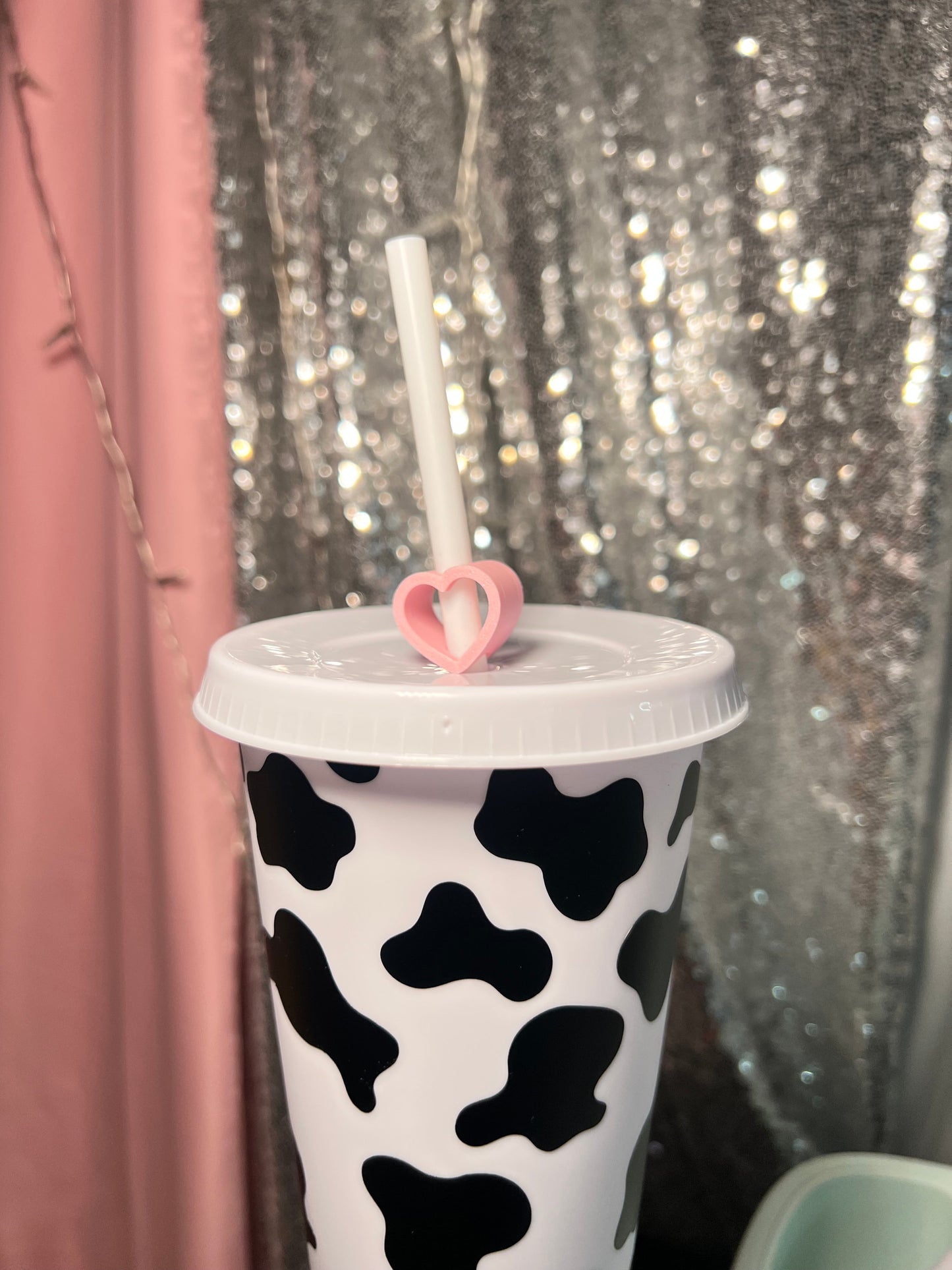 Daisie Boutique Cow Print Cold Cup Bundle | 24oz Animal Print Cup with Straw & Heart Shaped Straw Topper | Aesthetic Drinkware Gift Set BUNDLE