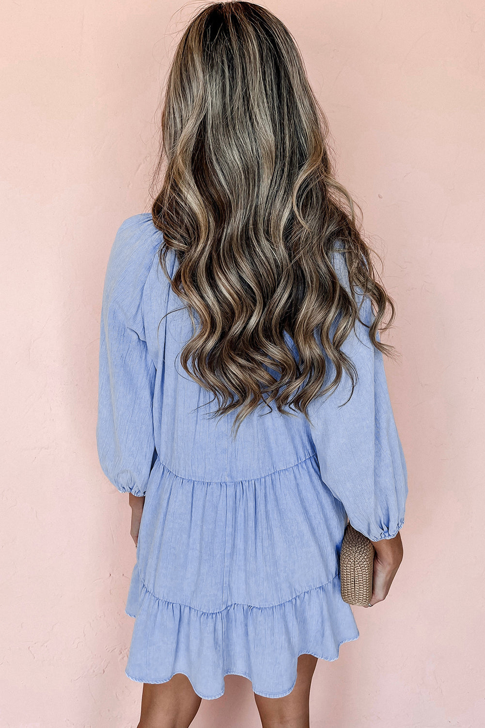 Puff Sleeve V Neck Tiered Ruffled Mini Dress Daisie Boutique