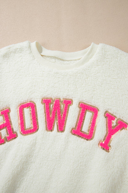 Sherpa HOWDY Patched Pullover Sweatshirt Daisie Boutique