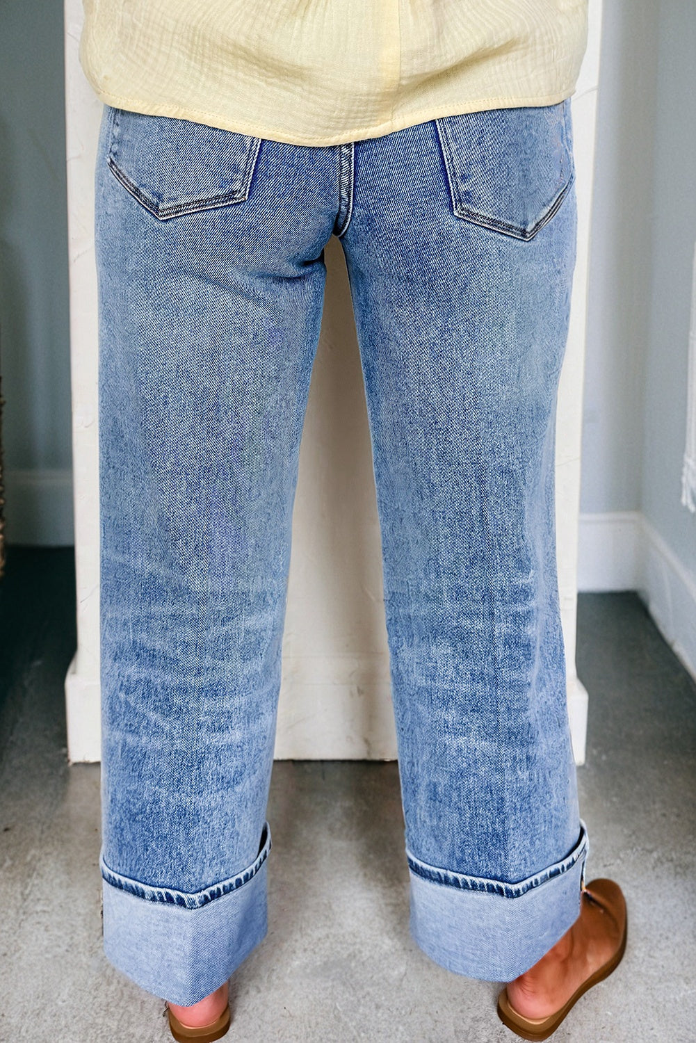 Seam Cuffed Hem Straight High Waist Jeans Daisie Boutique