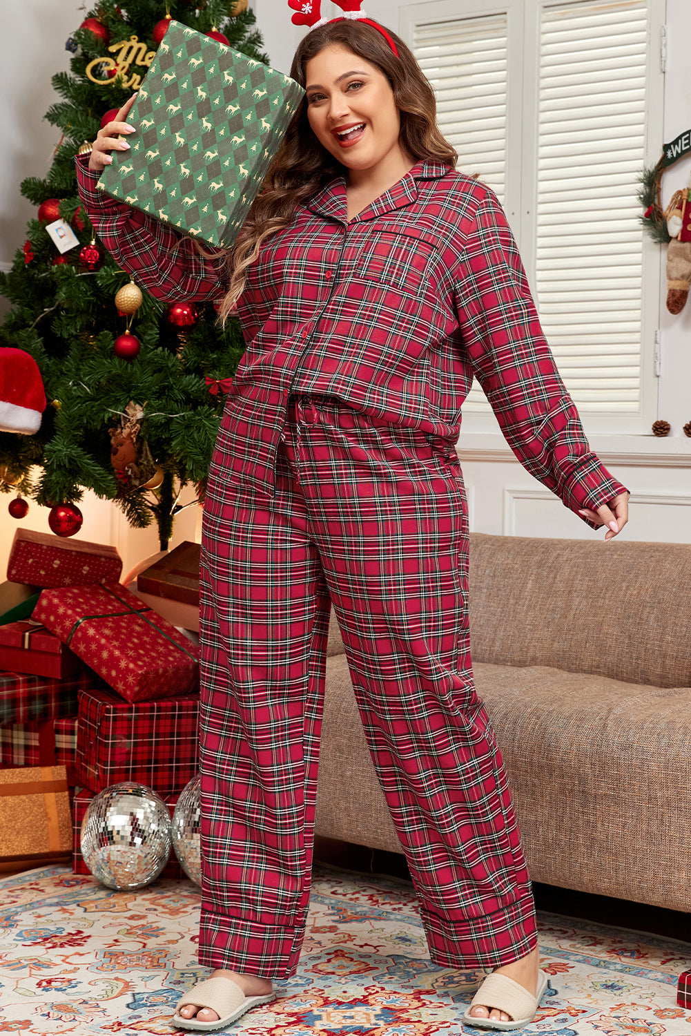 Plus Size Red Plaid Lounge Set Daisie Boutique