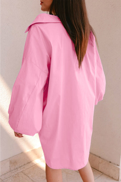 Bright Pink Button Up Mini Shirt Dress Dear-Lover Dropshipping