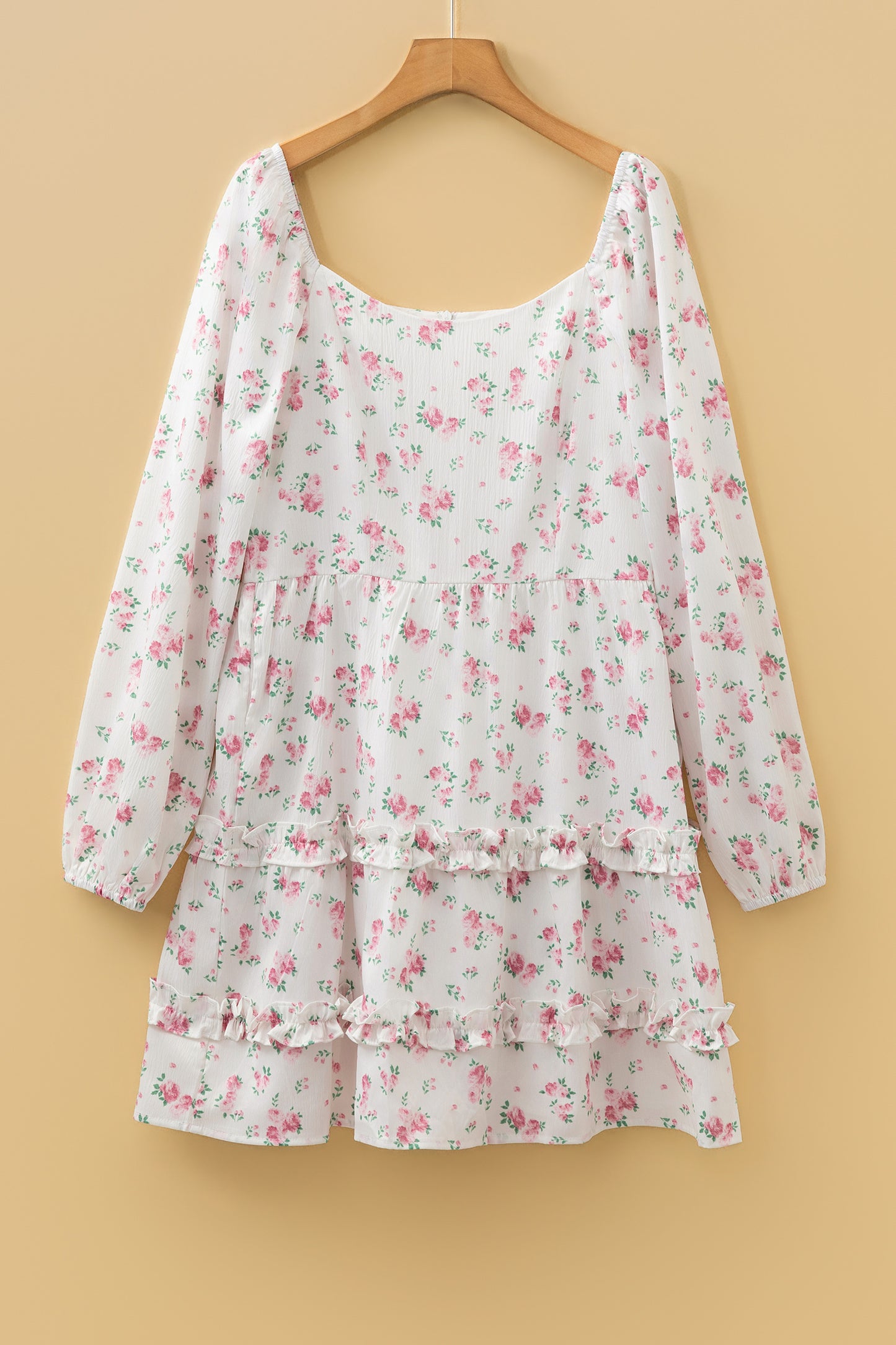 Floral Long Sleeve Ruffle Detail Flared Mini Dress