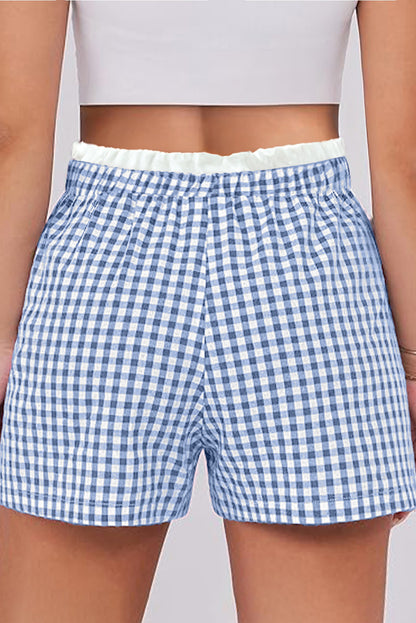 Plus Size Contrast Trim Plaid Print Shorts