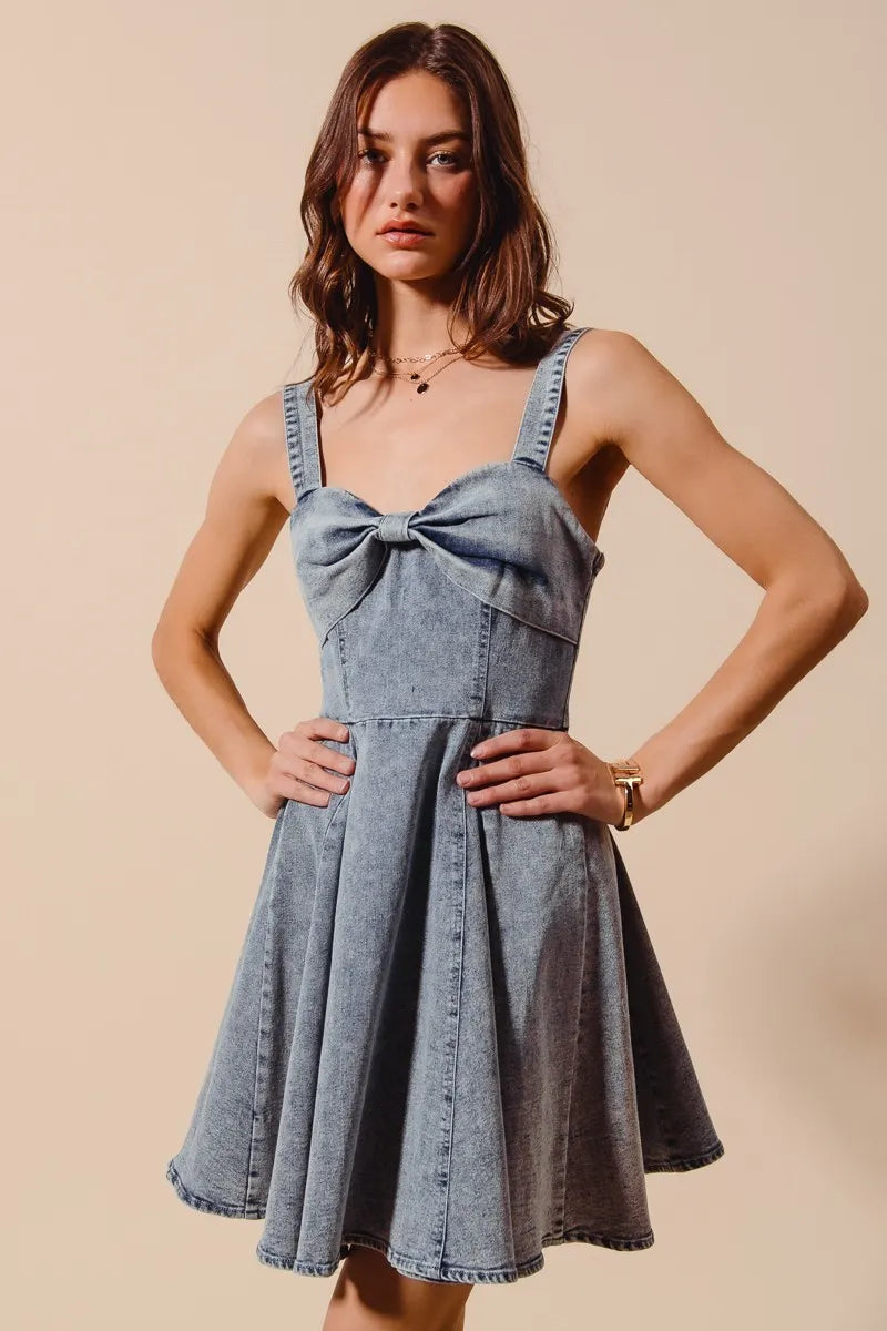 SO ME Mineral Washed Bow Ribbon Denim Flare Dress My Pampered Life Seattle