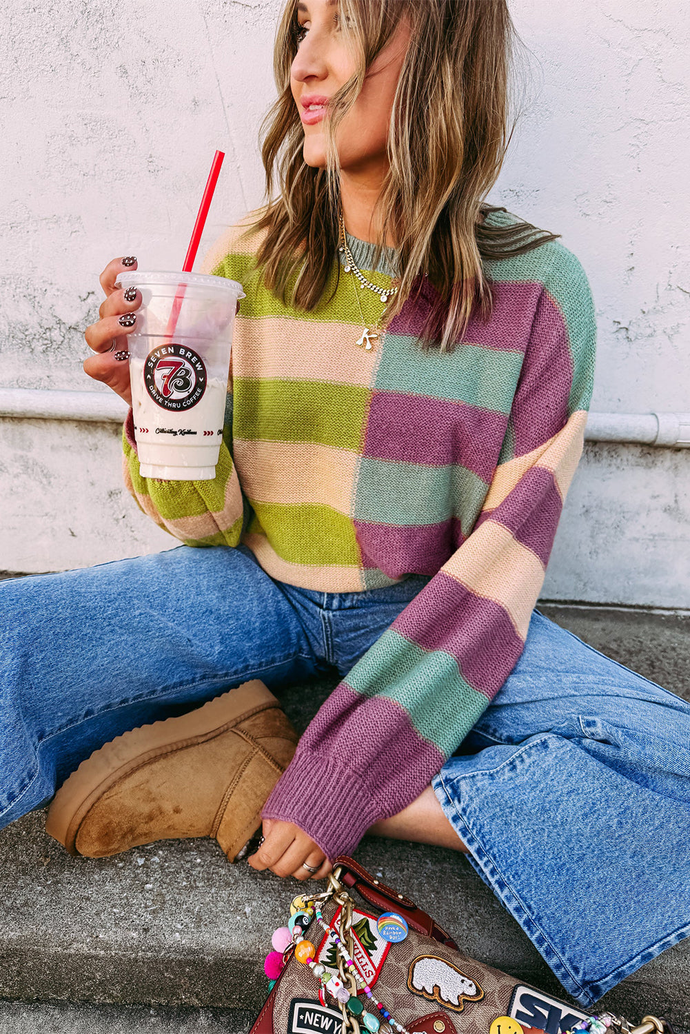 Stripe Drop Shoulder Ribbed Edge Casual Sweater Dear-Lover Dropshipping