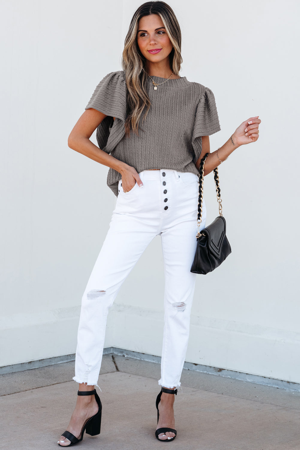 Flutter Sleeve Top - Sleet Gray Daisie Boutique